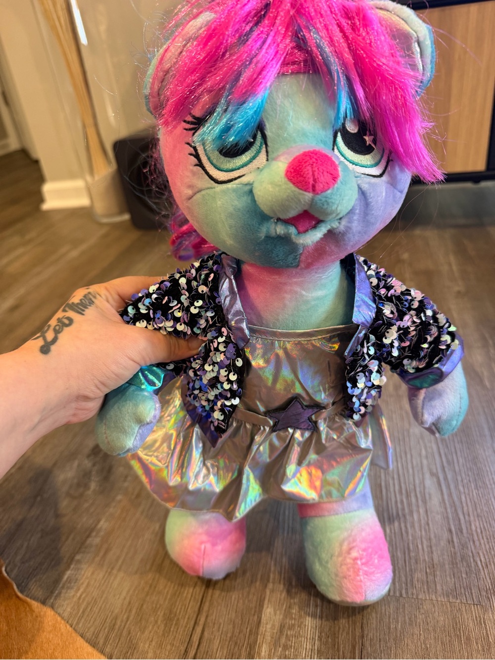Plush Rainbow Bear Stuffed Toy with Pink Hair - Kids Toys